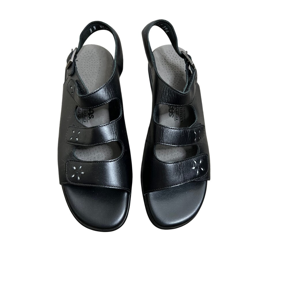 SAS Womens Quatro Slingback Sandal Black Leather Comfort Size 8 NARROW 8N